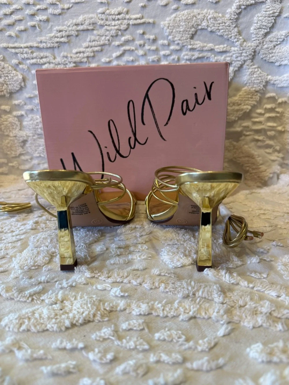 Wild Pair Metallic Gold Strappy Square-Toe Heels #641